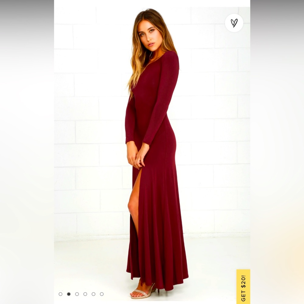 Lulus Swept Away Burgundy Long Sleeve Maxi Dress